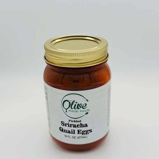 Pickled Veg: Pickled Sriracha Quail Eggs (16 oz / 454 g) by Olive These Foods – small - batch Pickled Vegetables