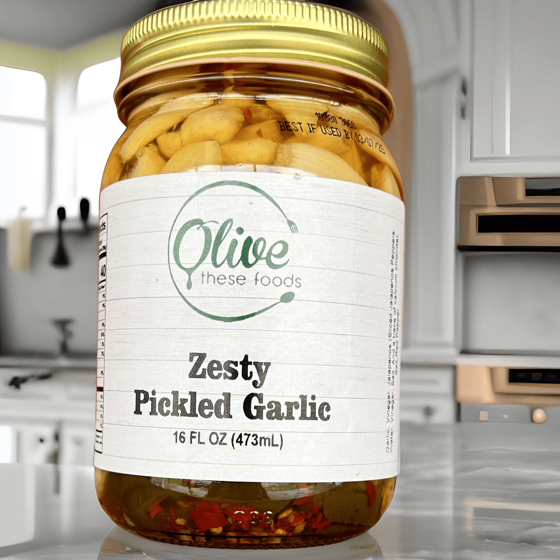 Pickled Veg: Zesty Pickled Garlic (16 oz / 473 g) by Olive These Foods – small - batch Pickled Vegetables