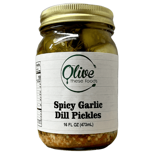 Pickles: Spicy Garlic Dill Pickles (16 oz / 454g) by Olive These Foods – small - batch Pickled Vegetables
