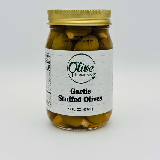 Stuffed Olives: Garlic (16 FL OZ / 473 mL) by Olive These Foods – small - batch /olives