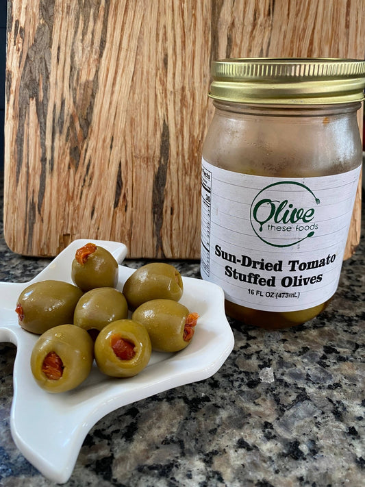 Stuffed Olives: Sun - Dried Tomato (16 FL OZ /473 mL) by Olive These Foods – small - batch Olives